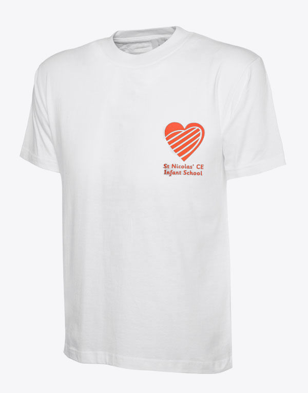 White PE T Shirt with St Nicolas logo - Kids-Biz