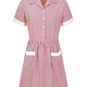 Banner Striped Dress with Tie Back Belt, Red