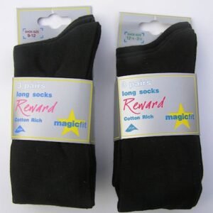Knee Length Ribbed Wool Socks, Pack of 2, Magic Fit Brand, Navy, Shoe Size 4-7