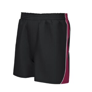 PE Shorts Black with Maroon  Panels to match PE Shirt