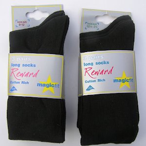 Knee Length Ribbed Cotton Socks, Pack of 2, Magic Fit Brand, Black