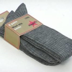 Knee Length Ribbed Wool Socks, Pack of 2, Magic Fit Brand, Grey