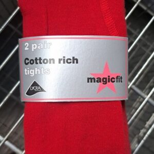 Quality UK Made, Cotton Rich Girls Tights, Magic Fit Brand, Pack of 2, Red