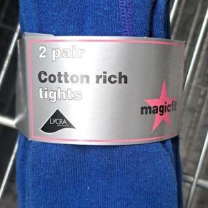 Quality UK Made, Cotton Rich Girls Tights, sized by age, Magic Fit Brand, Pack of 2, Royal Blue