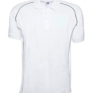 White Sports Polo Shirt with navy trim, SWI Mercury brand
