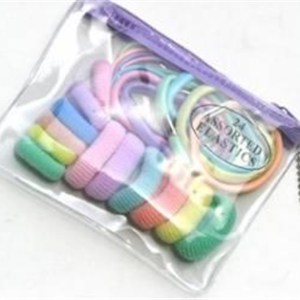 Hair Ponios and Bobbles in Zipped Bag, Elastics, Mixed Pastel Colours, Unicol brand