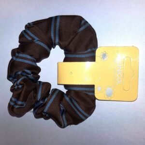 Brown Scrunchie with Sky Blue Stripe