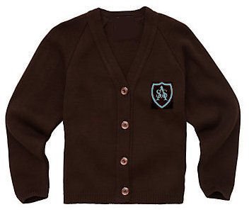 Cotton/Acrylic Cardigan, MagicFit Brand, brown with embroidered design