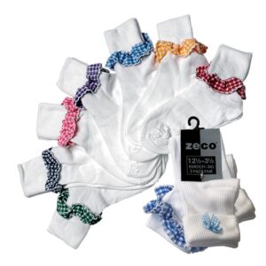 White Ankle Length Socks with Pretty Gingham Trim in colours to match Summer Dresses, Triple Pack