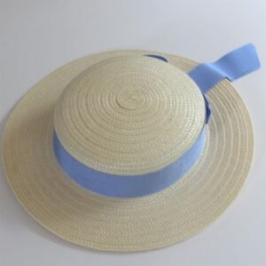 Girls Straw Boater with Sky Blue Ribbon