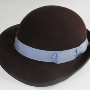 Girls Traditional Felt Winter Hat, Brown with Sky Blue Ribbon