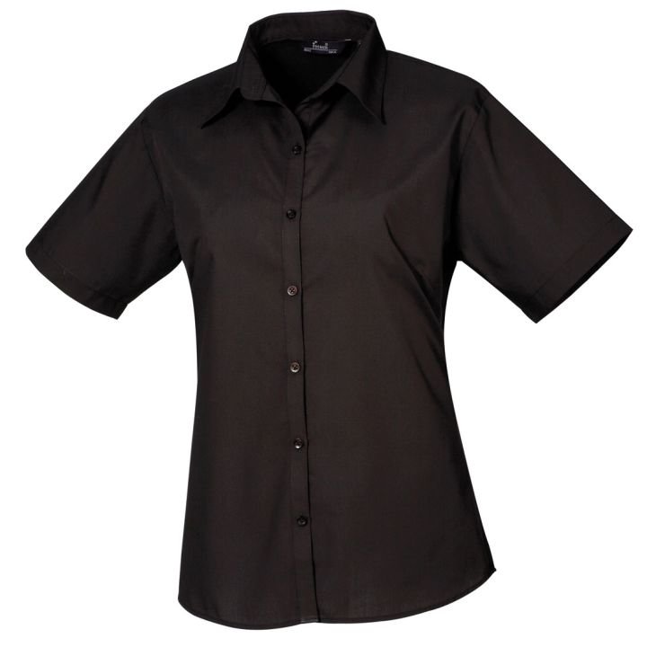 Black Premier PR302 Poplin Short Sleeved Blouse